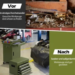 2 in 1 Werkstattwagen mit Koffer & 8 Fächer & Verstellbarem Regal Werkzeugwagen 100 kg Tragkraft
