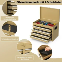 2 in 1 Werkstattwagen mit Koffer & 8 Fächer & Verstellbarem Regal Werkzeugwagen 100 kg Tragkraft
