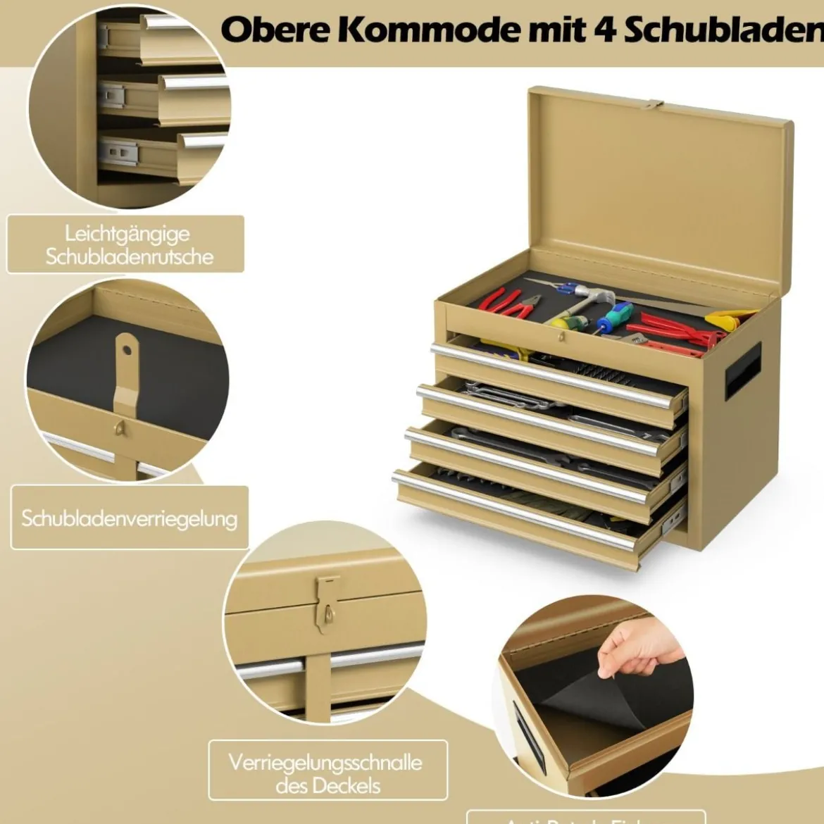 2 in 1 Werkstattwagen mit Koffer & 8 Fächer & Verstellbarem Regal Werkzeugwagen 100 kg Tragkraft