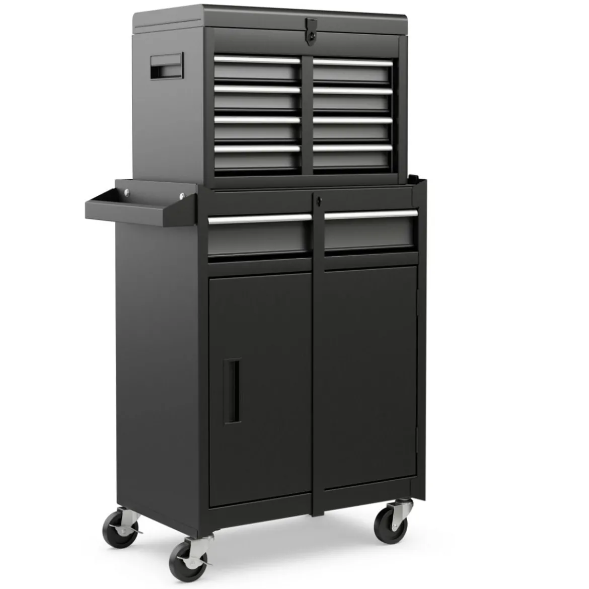 2 in 1 Werkstattwagen mit Koffer & 8 Fächer & Verstellbarem Regal Werkzeugwagen 100 kg Tragkraft