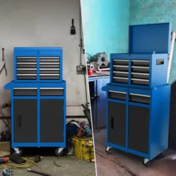 2 in 1 Werkstattwagen mit Koffer & 8 Fächer & Verstellbarem Regal Werkzeugwagen 100 kg Tragkraft