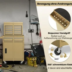 2 in 1 Werkstattwagen mit Koffer & 8 Fächer & Verstellbarem Regal Werkzeugwagen 100 kg Tragkraft