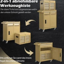 2 in 1 Werkstattwagen mit Koffer & 8 Fächer & Verstellbarem Regal Werkzeugwagen 100 kg Tragkraft