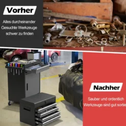 2 in 1 Werkstattwagen mit Koffer & 8 Fächer & Verstellbarem Regal Werkzeugwagen 100 kg Tragkraft