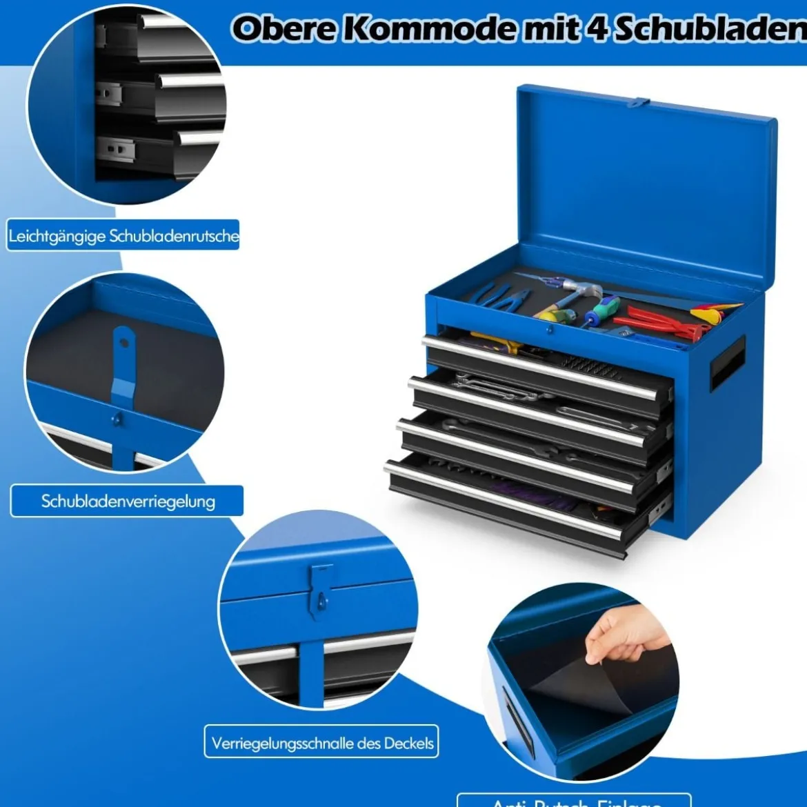 2 in 1 Werkstattwagen mit Koffer & 8 Fächer & Verstellbarem Regal Werkzeugwagen 100 kg Tragkraft
