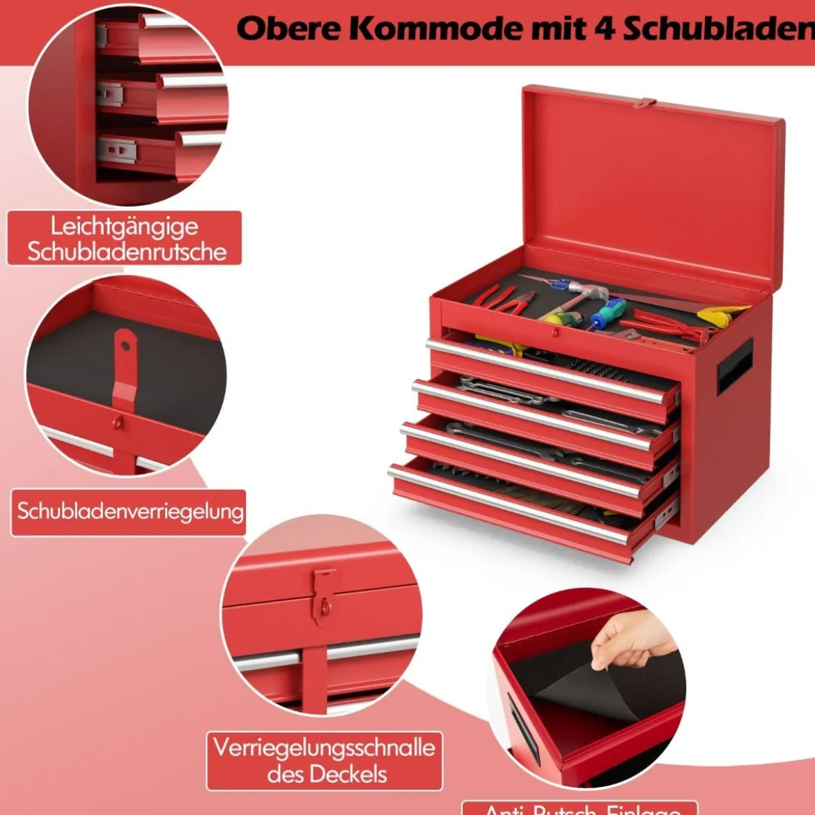 2 in 1 Werkstattwagen mit Koffer & 8 Fächer & Verstellbarem Regal Werkzeugwagen 100 kg Tragkraft