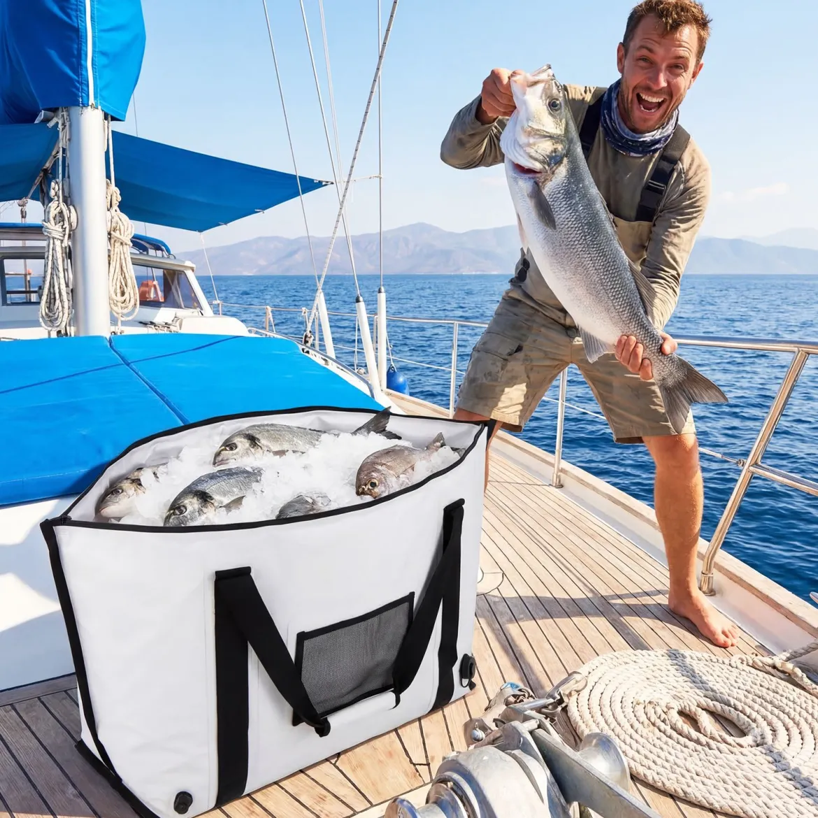 Isolierte Fisch-Kühltasche für Gefangene Fisch-Tötungstasche Angeltaschen 98 x 46 x 50 cm
