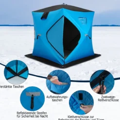 Isoliertes Pop-up-Eisangelzelt mit Gepolsterten Baumwollwänden Fenstern Eisschutzzelt Blau