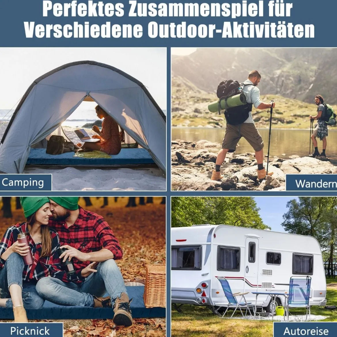 Isomatte Camping Campingmatratze aus Memory-Schaum leichte Schlafmatte mit Flanellbezug 183 x 62,5 x 6,5 cm