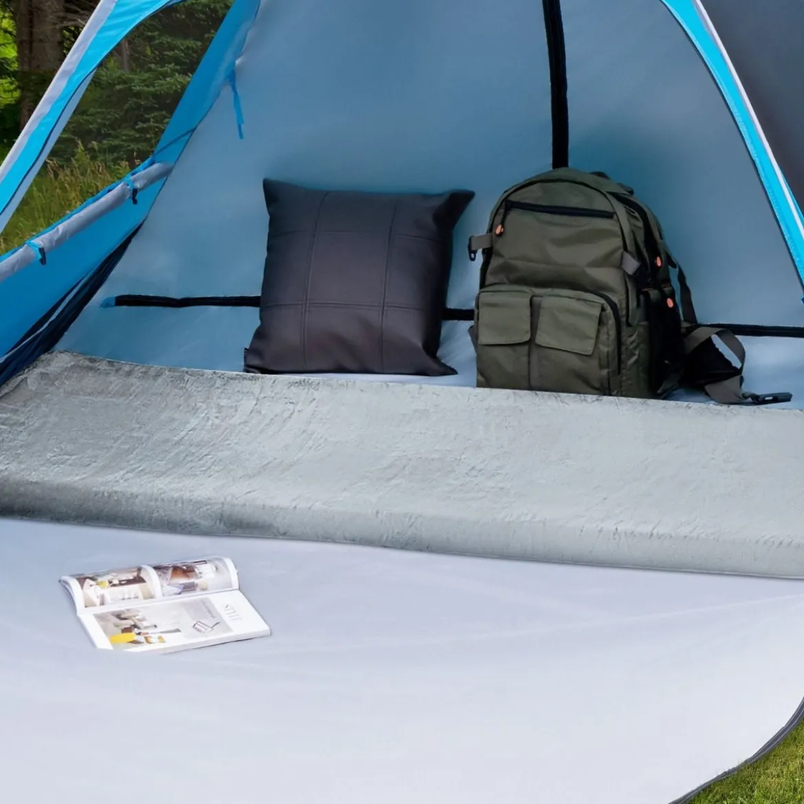 Isomatte Camping Campingmatratze aus Memory-Schaum leichte Schlafmatte mit Flanellbezug 183 x 62,5 x 6,5 cm