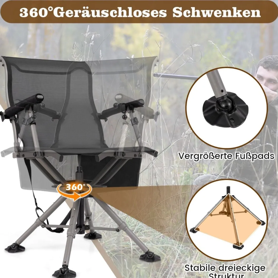 Jagdstuhl 360° drehbarer Schießstuhl mit verstellbaren Beinen 62 x 62 x 102 cm