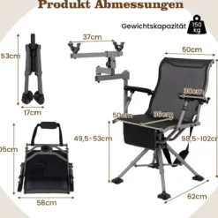Jagdstuhl 360° drehbarer Schießstuhl mit verstellbaren Beinen 62 x 62 x 102 cm