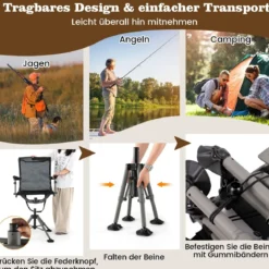Jagdstuhl 360° drehbarer Schießstuhl mit verstellbaren Beinen 62 x 62 x 102 cm