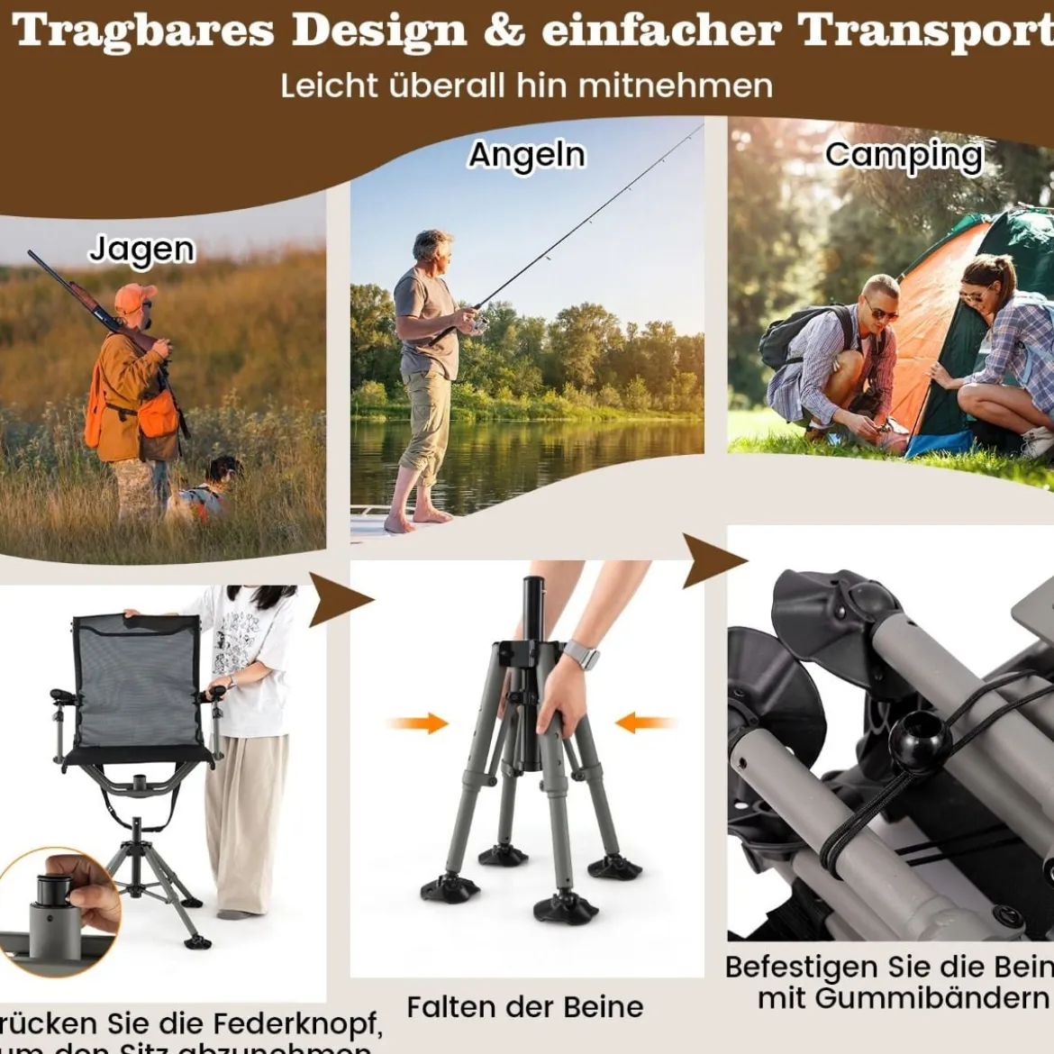 Jagdstuhl 360° drehbarer Schießstuhl mit verstellbaren Beinen 62 x 62 x 102 cm