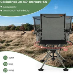 Jagdstuhl 360° drehbar klappbarer Campingstuhl höhenverstellbarer Drehstuhl 60 x 60 x 94/97/100 cm Schwarz