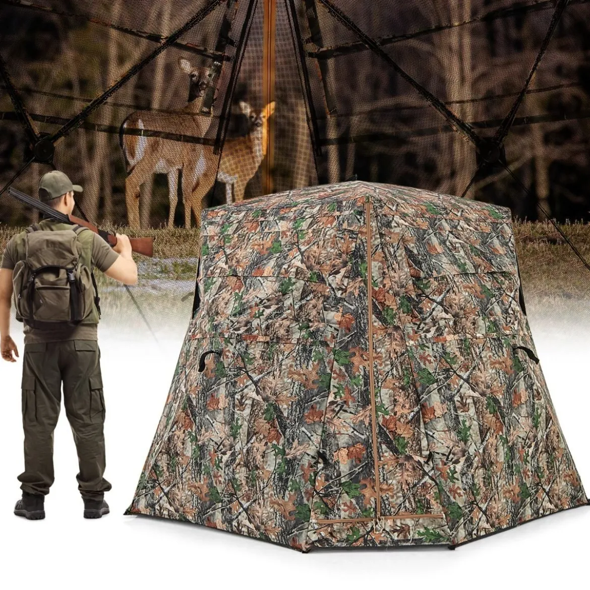 Jagdzelt für 2–3 Personen 360° durchsichtiges Tarnzelt für die Hirsch- und Wildschweinjagd