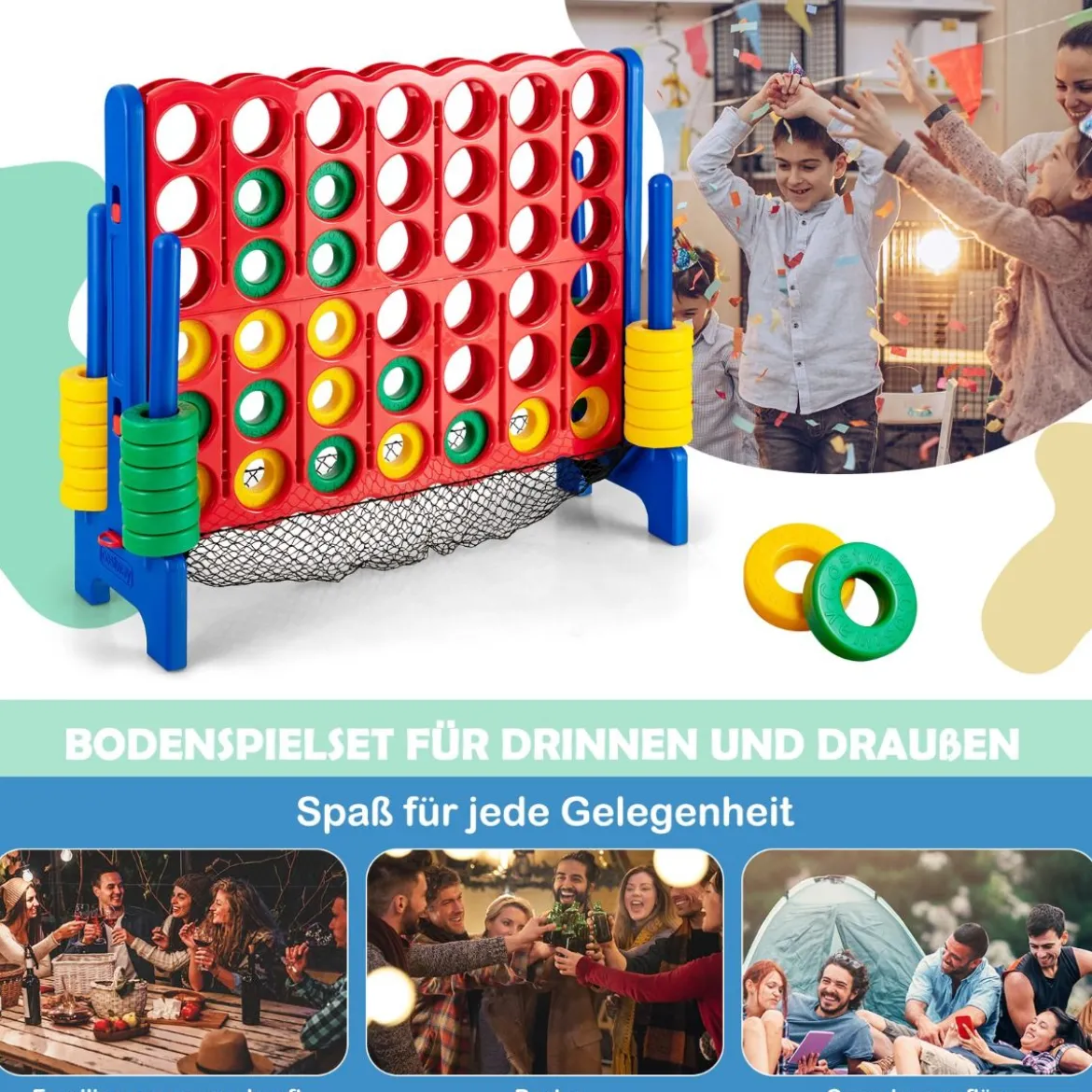 Jumbo 4-Gewinnt-Set 119 cm großes Vier-Gewinnt Spiel für Kinder Blau