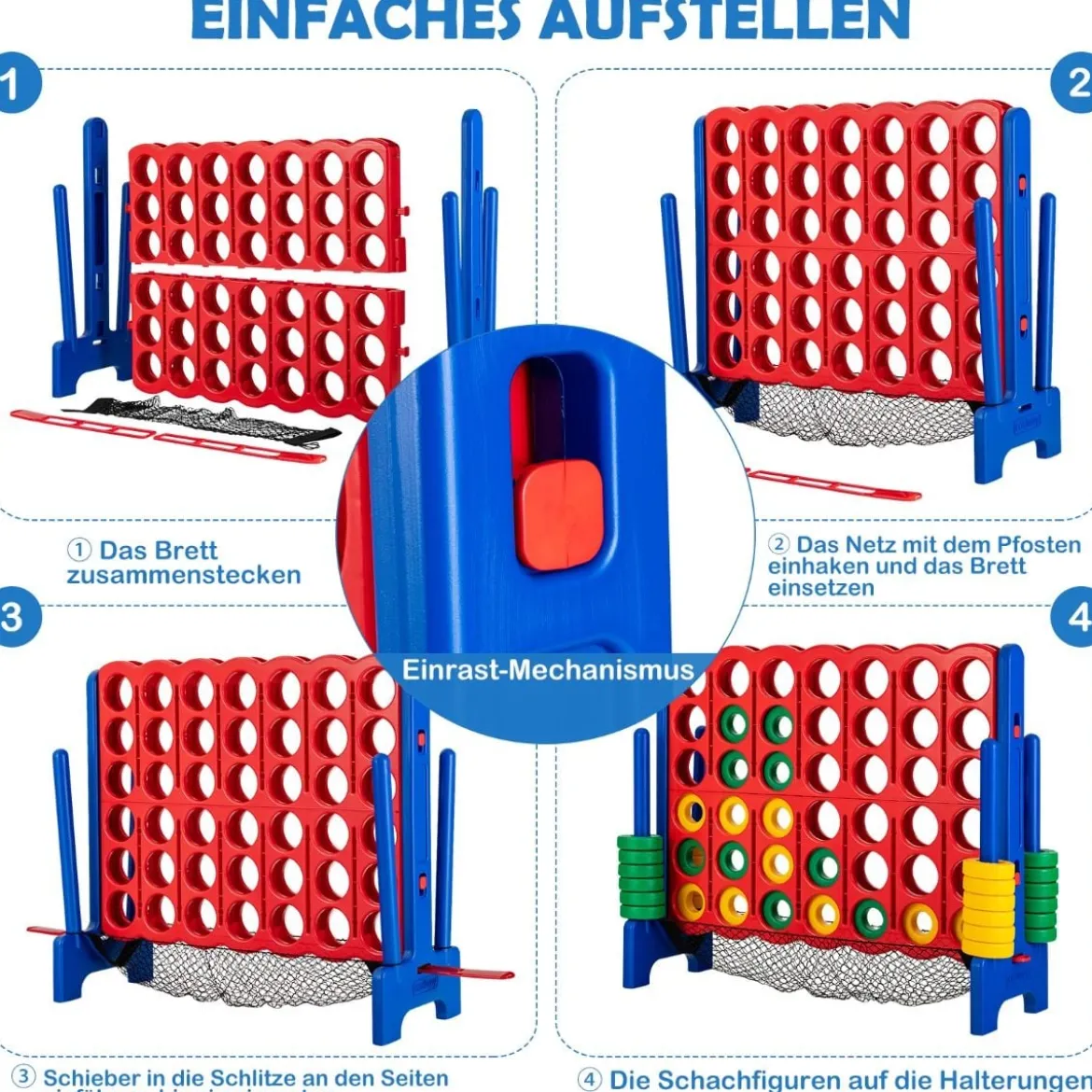 Jumbo 4-Gewinnt-Set 119 cm großes Vier-Gewinnt Spiel für Kinder Blau