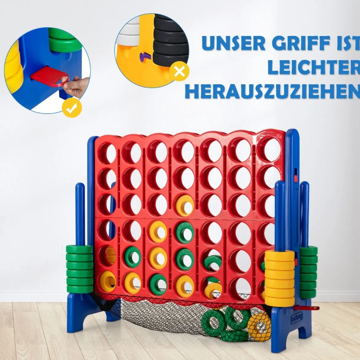 Jumbo 4-Gewinnt-Set 119 cm großes Vier-Gewinnt Spiel für Kinder Blau