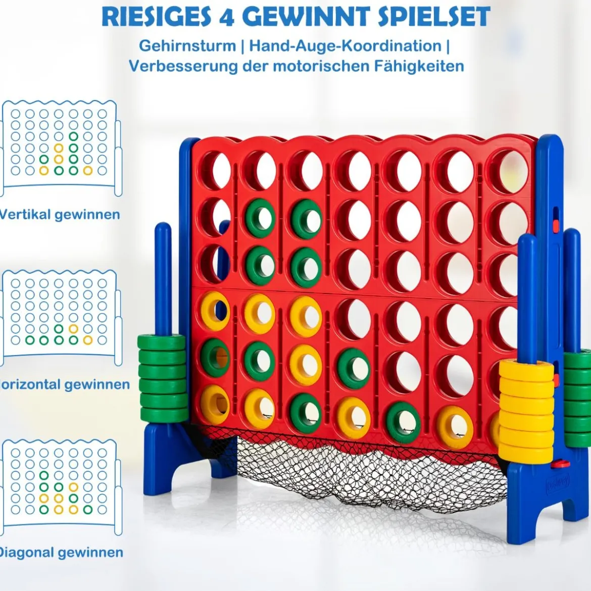 Jumbo 4-Gewinnt-Set 119 cm großes Vier-Gewinnt Spiel für Kinder Blau