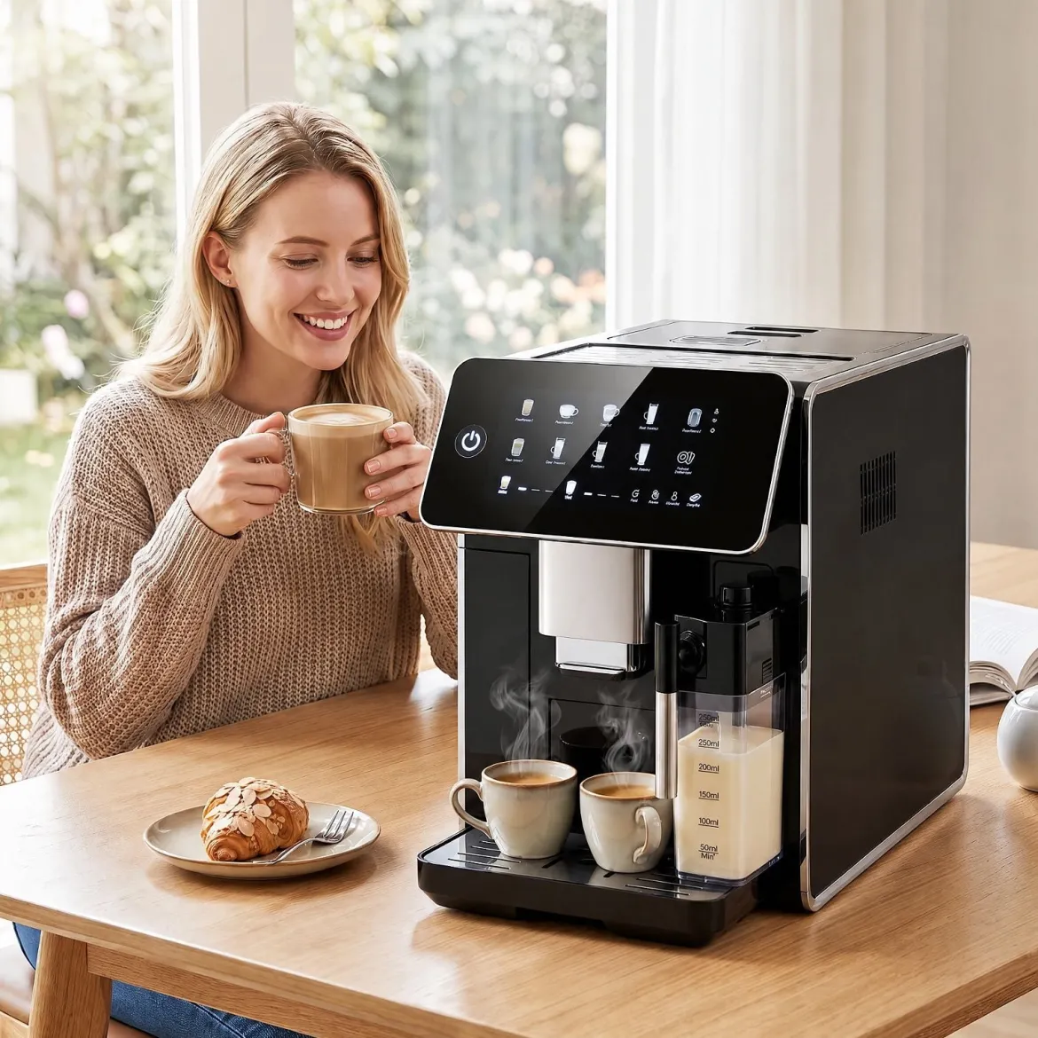 Kaffeevollautomat mit Mahlwerk & Milchbehälter Kaffeemaschine mit Automatischer Reinigung