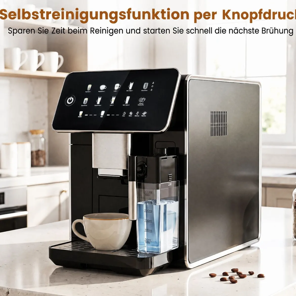 Kaffeevollautomat mit Mahlwerk & Milchbehälter Kaffeemaschine mit Automatischer Reinigung
