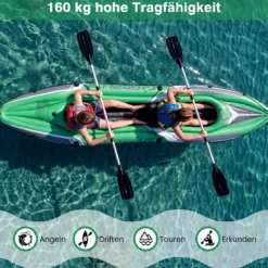 Kajak Aufblasbar für 2 Personen Schlauchboot mit 2 Aluminiumpaddel Fußstützen bis 160 kg Belastbar Grün