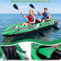 Kajak Aufblasbar für 2 Personen Schlauchboot mit 2 Aluminiumpaddel Fußstützen bis 160 kg Belastbar Grün