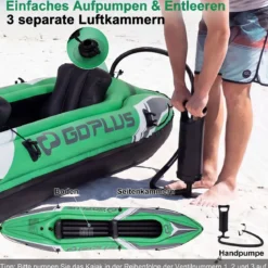 Kajak Aufblasbar für 2 Personen Schlauchboot mit 2 Aluminiumpaddel Fußstützen bis 160 kg Belastbar Grün