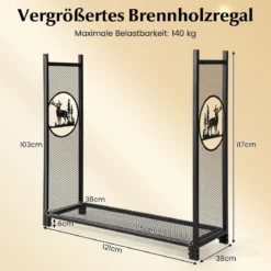 Kaminholzregal großer Kaminholzständer aus Metall Feuerholzregal 121 x 38 x 117 cm Schwarz