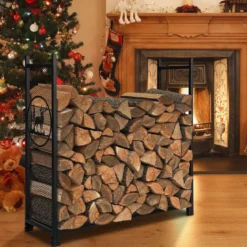 Kaminholzregal großer Kaminholzständer aus Metall Feuerholzregal 121 x 38 x 117 cm Schwarz
