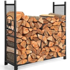 Kaminholzregal großer Kaminholzständer aus Metall Feuerholzregal 121 x 38 x 117 cm Schwarz