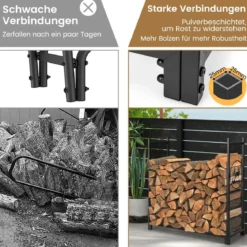 Kaminholzregal großer Kaminholzständer aus Metall Feuerholzregal 121 x 38 x 117 cm Schwarz