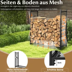 Kaminholzregal großer Kaminholzständer aus Metall Feuerholzregal 121 x 38 x 117 cm Schwarz