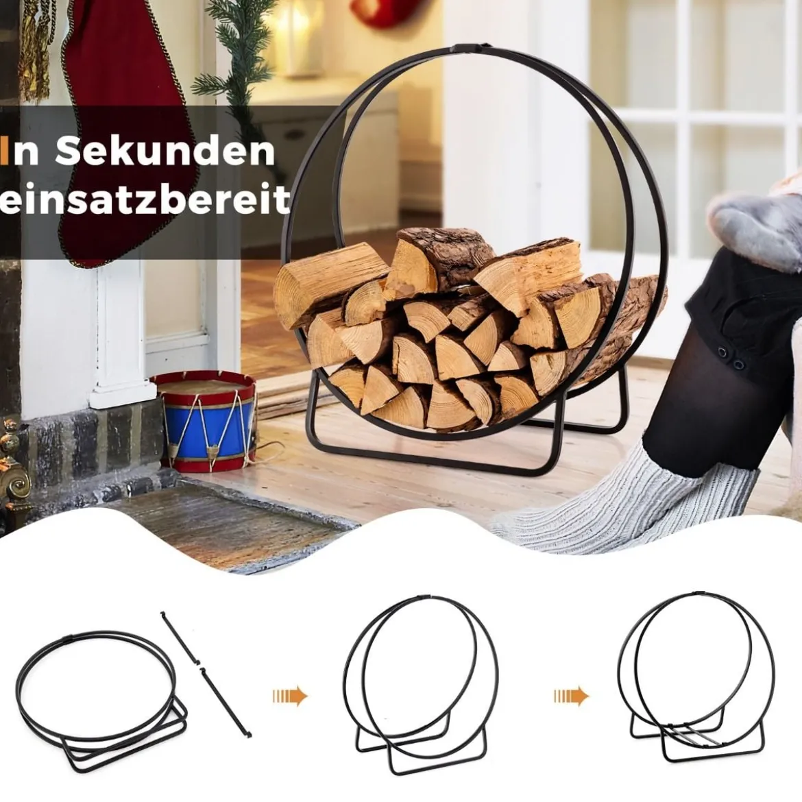 Kaminholzregal klappbarer Kaminholzständer aus Metall Brennholzregal bis 230 kg belastbar 60 x 36 x 62 cm