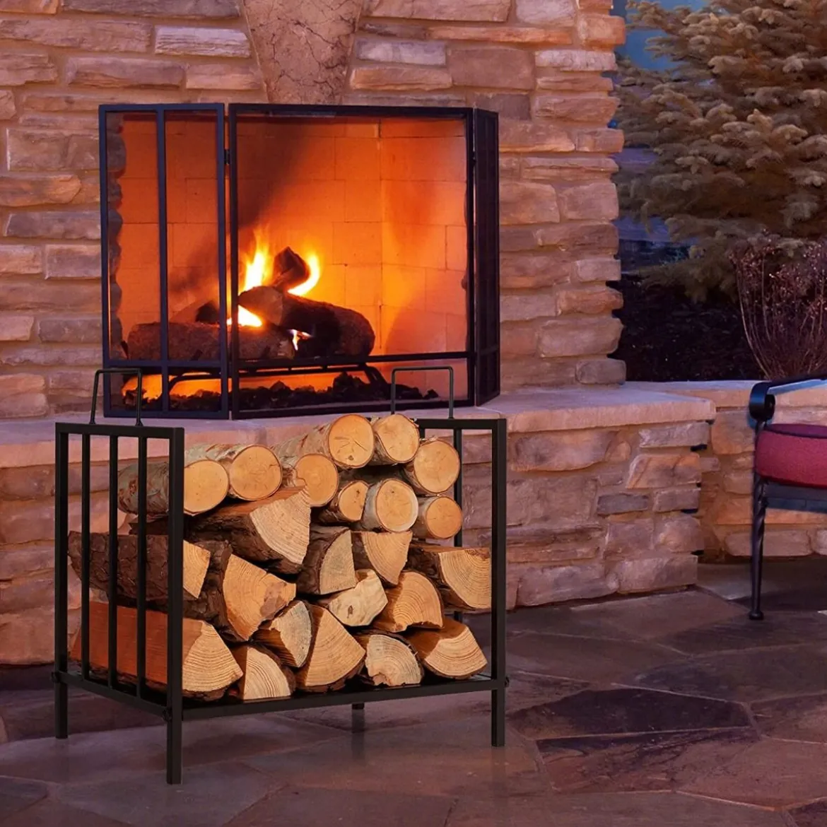 Kaminholzregal Metall bis 50kg belastbar Brennholzregal Feuerholzregal 46 x 31 x 46 cm Schwarz