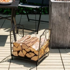 Kaminholzregal Metall Brennholzregal bis 60kg belastbar Brennholzregal 37 x 32 x 39,5 cm Schwarz