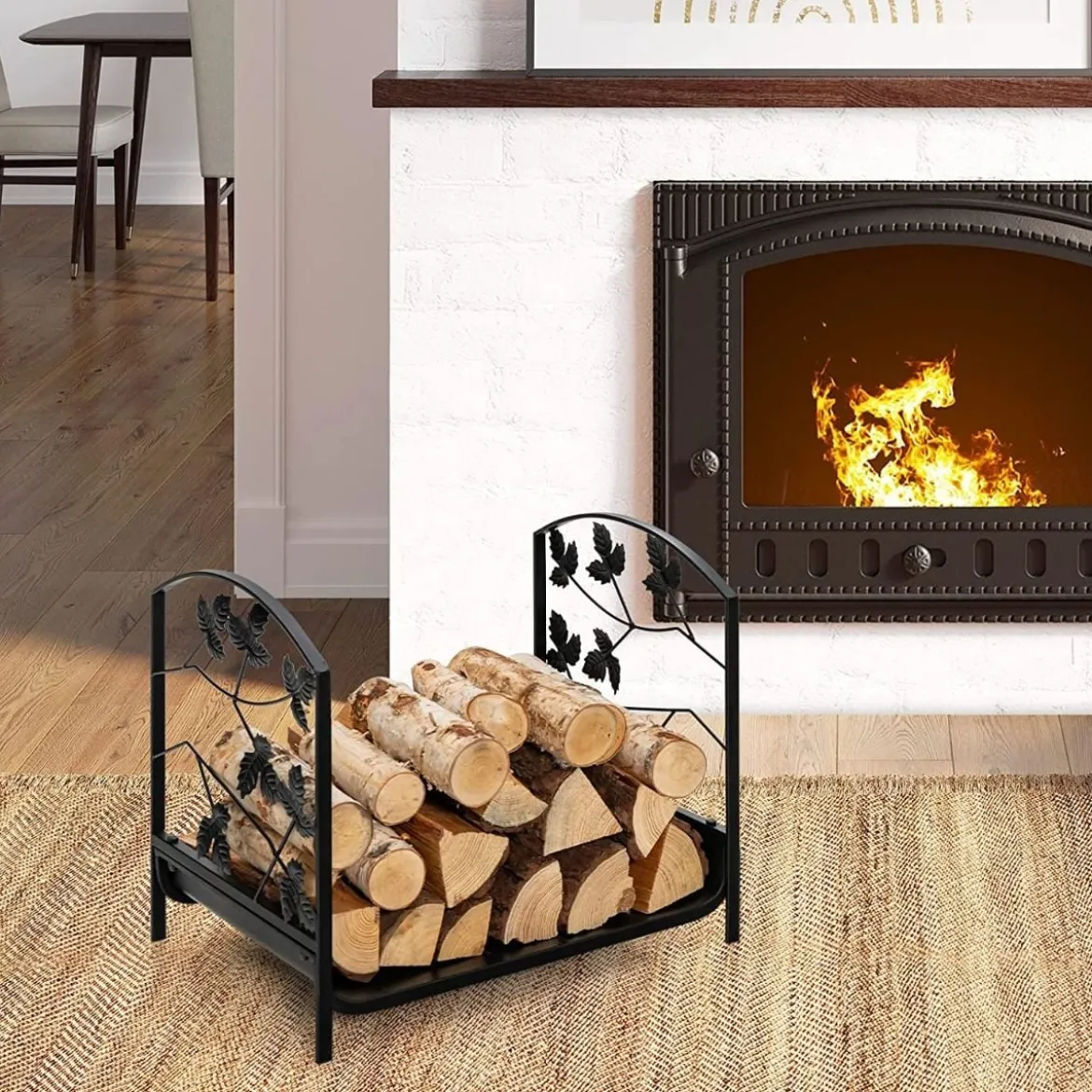 Kaminholzregal Metall Schwerlast-Brennholzregal Feuerholzregal 48 x 34 x 41 cm Schwarz