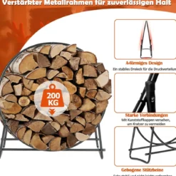 Kaminholzregal Rohrholzkreis Kaminholz Aufbewahrungsständer einfache Montage Schwarz