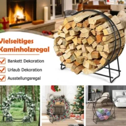 Kaminholzregal Rohrholzkreis Kaminholz Aufbewahrungsständer einfache Montage Schwarz