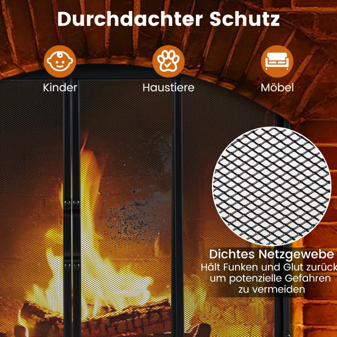 Kaminschirm mit Schiebetüren Freistehender Kaminfunkenschutz mit Dreiecksstützrahmen 89 x 72 cm