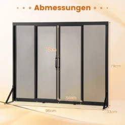 Kaminschirm mit Schiebetüren Freistehender Kaminfunkenschutz mit Dreiecksstützrahmen 96 x 79 cm