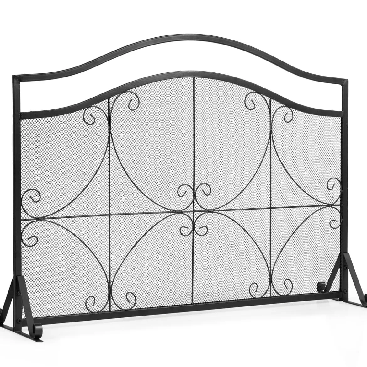 Kaminschutzgitter Funkenschutz aus Eisen mit Metallgitter 112 x 32 x 83 cm Schwarz