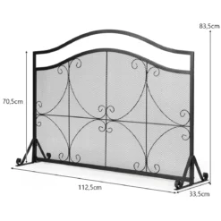 Kaminschutzgitter Funkenschutz aus Eisen mit Metallgitter 112 x 32 x 83 cm Schwarz