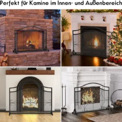 Kaminschutzgitter Funkenschutz aus Eisen mit Metallgitter 112 x 32 x 83 cm Schwarz