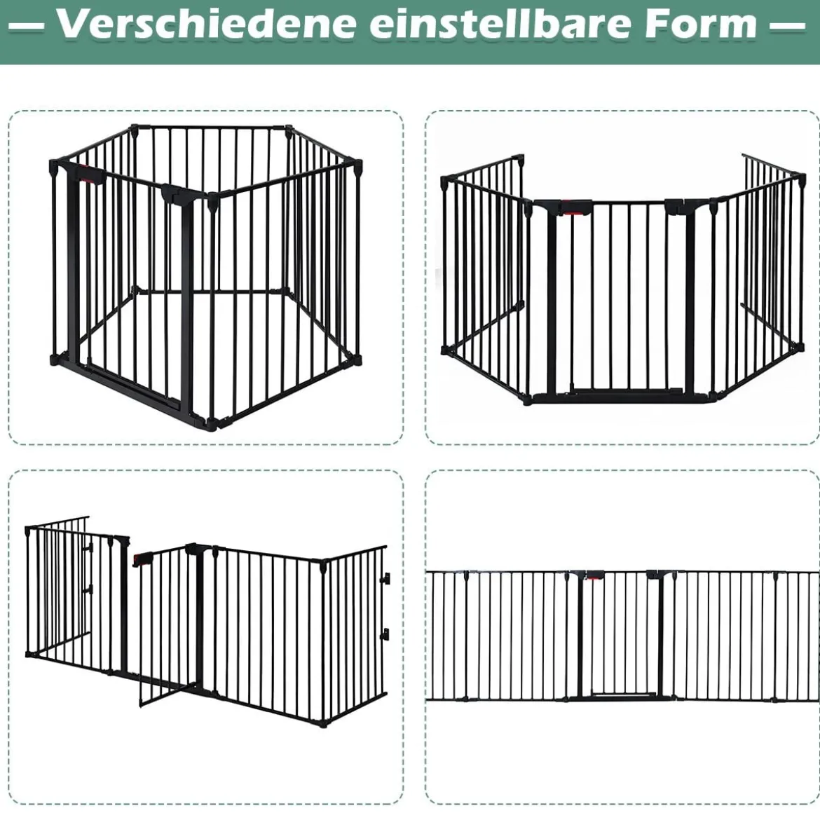 Kaminschutzgitter Metall 5 in 1 Absperrgitter Schutzgitter 58 x 74 cm Schwarz