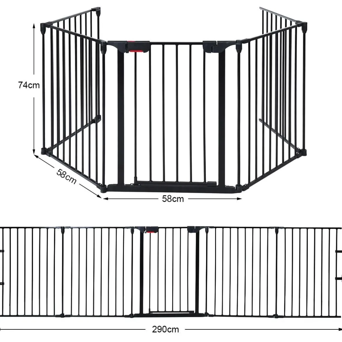 Kaminschutzgitter Metall 5 in 1 Absperrgitter Schutzgitter 58 x 74 cm Schwarz