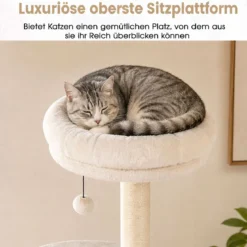 Katzenbaum 150 cm Hoch Kratzbaum mit 6 Ebenen 2 Kaztzenhöhle & Kratzpfosten aus Sisal Weiß