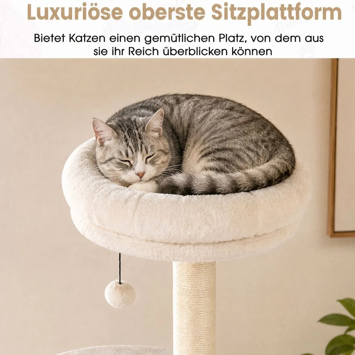 Katzenbaum 150 cm Hoch Kratzbaum mit 6 Ebenen 2 Kaztzenhöhle & Kratzpfosten aus Sisal Weiß