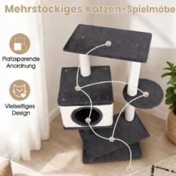 Katzenbaum 99 cm Kratzbaum mit Katzhaus Kratzbrett Sisalpfosten & Breitem Sockel Grau